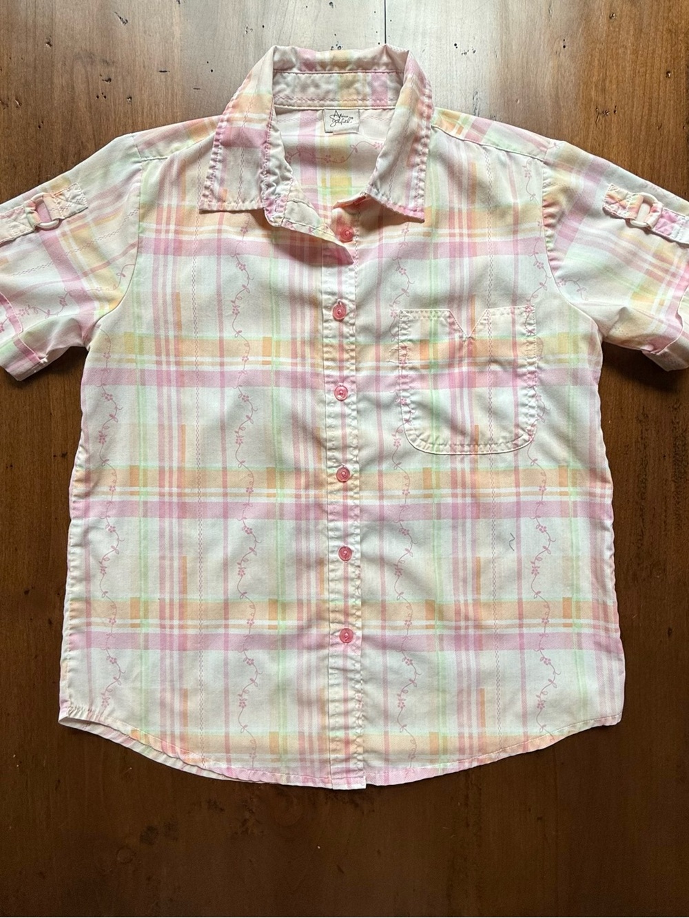 Adrian Delafield Cottagecore Short Sleeve Button Up Plaid Pastel Colors
